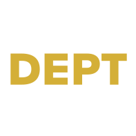 Wordmark 'DEPT' in bold gold letters on a white background