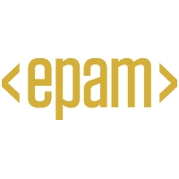 EPAM logo in gold with angle-bracket chevrons framing the name