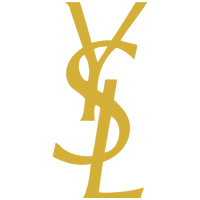 Gold Yves Saint Laurent (YSL) monogram logo with interlacing letters on a white background
